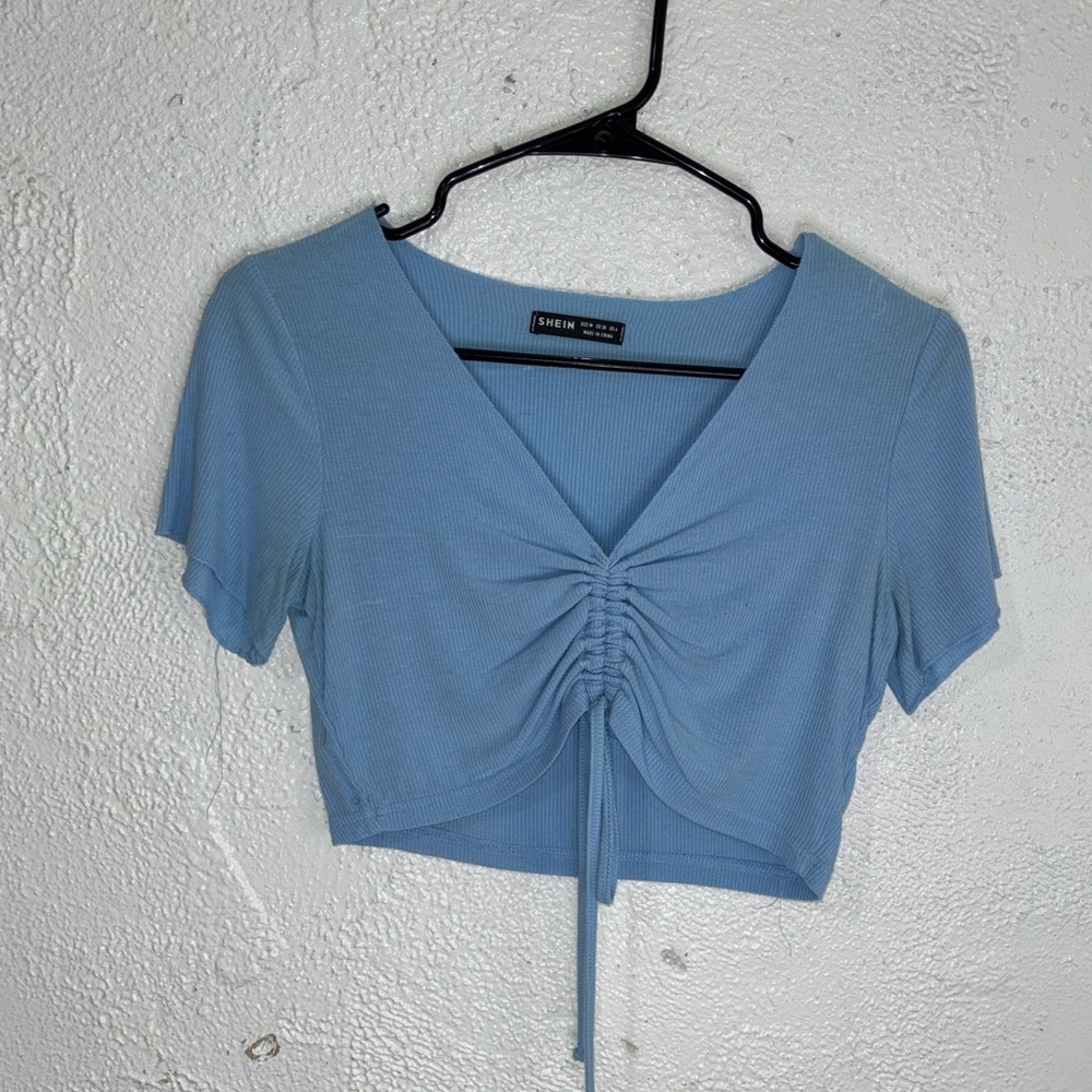 SHEIN Blue Ruched Crop Top
